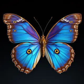A Morpho menelaus butterfly with accurate iridescent blue do