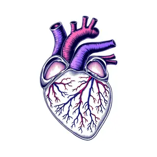 An anatomical illustration of the human heart showing four c