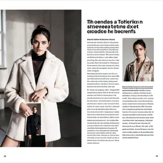A fashion magazine spread with a full-bleed left-page photo,