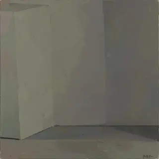 A still life painted in anxious minimalism — sparse composit