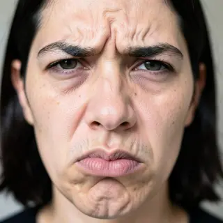 A close-up of a person's face showing clear disgust, nose wr