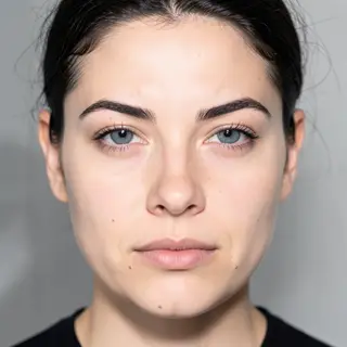 A human face with eyes, nose, and mouth but no eyebrows