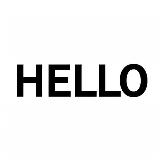 A single large word 'HELLO' centered on a white background