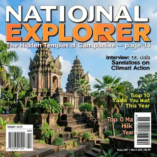 A magazine cover titled 'NATIONAL EXPLORER' with cover lines