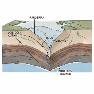 A cross-section showing tectonic plates at a convergent boun