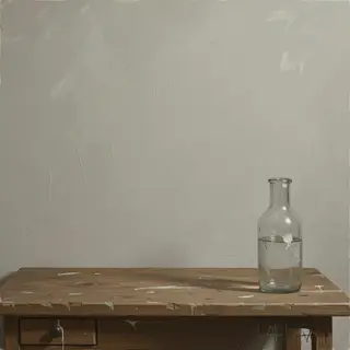 A still life painted in anxious minimalism — sparse composit