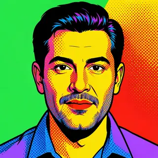 A portrait of a man in Pop Art style — bold outlines, Ben-Da