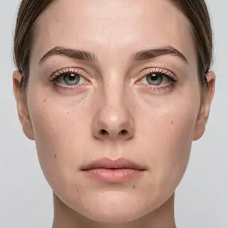 A human face with eyes, nose, and mouth but no eyebrows