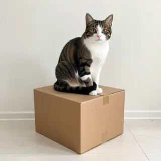 A cat sitting on top of a cardboard box