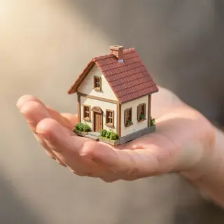 A miniature house sitting on the palm of someone's hand
