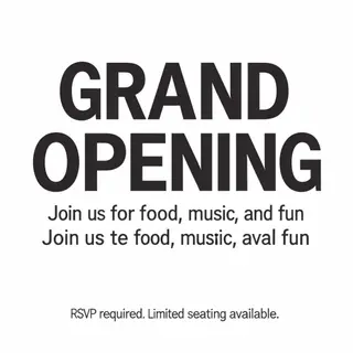 A flyer with large title 'GRAND OPENING', subtitle 'Join us 