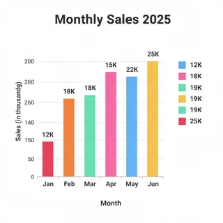 A bar chart showing monthly sales for January through June w