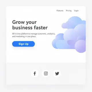 A landing page design with a hero header image at the top, a