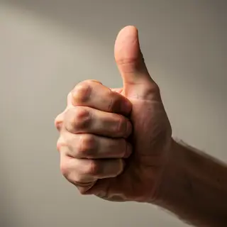 A hand giving a thumbs-up with four fingers curled and thumb