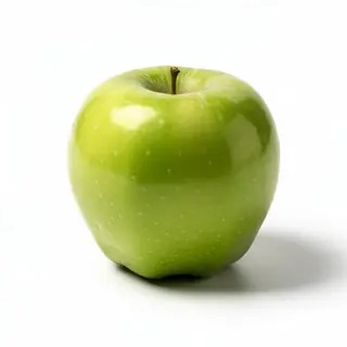 A ripe green apple on a seamless white background with soft 