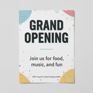 A flyer with large title 'GRAND OPENING', subtitle 'Join us 