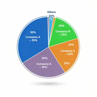 A pie chart showing market share: Company A 35%, Company B 2