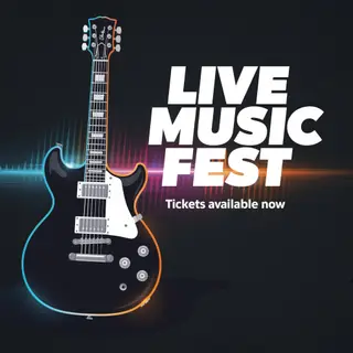 An event poster featuring a guitar illustration, the headlin