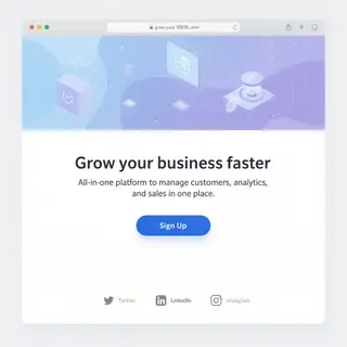 A landing page design with a hero header image at the top, a