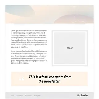 A newsletter layout with a banner image header, a two-column