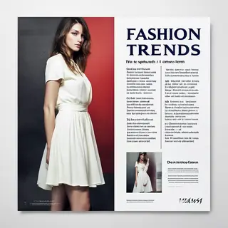 A fashion magazine spread with a full-bleed left-page photo,