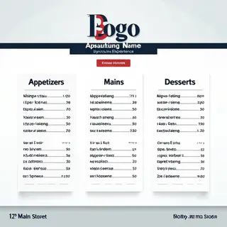 A restaurant menu layout with a logo header, three category 