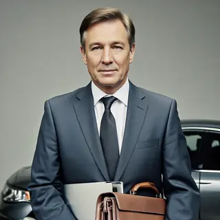 A portrait of a middle-aged man with a calm, serious express