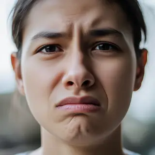 A close-up of a person's face showing clear disgust, nose wr