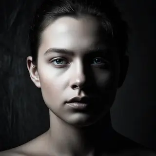 A portrait with dramatic split lighting — half the face brig