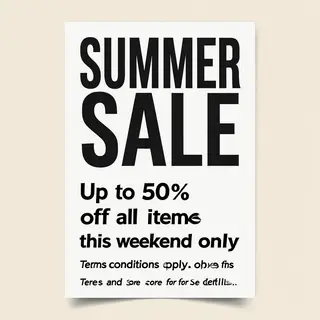 A poster with headline 'SUMMER SALE' in large bold text, bod