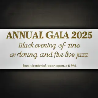 An event banner with headline 'ANNUAL GALA 2025' at the top 