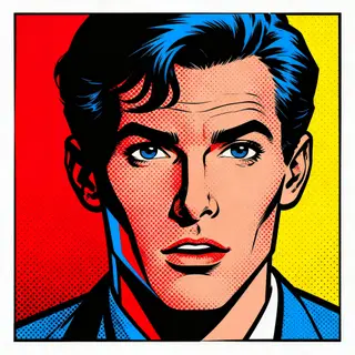 A portrait of a man in Pop Art style — bold outlines, Ben-Da