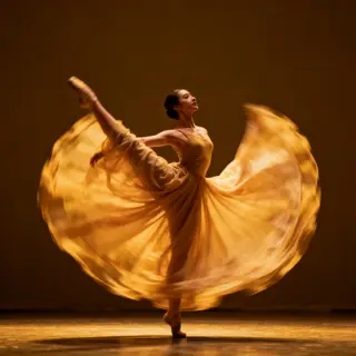 A dancer in a dynamic spin, dress flowing outward with one l