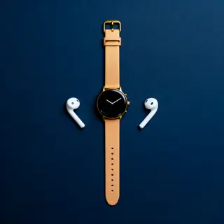 A product flat-lay on a #1A1A2E (deep dark blue) background,