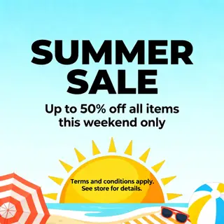 A poster with headline 'SUMMER SALE' in large bold text, bod