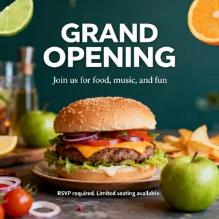 A flyer with large title 'GRAND OPENING', subtitle 'Join us 