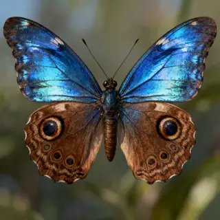 A Morpho menelaus butterfly with accurate iridescent blue do
