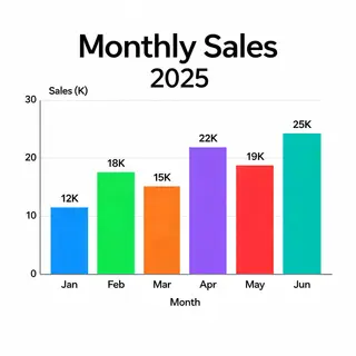 A bar chart showing monthly sales for January through June w