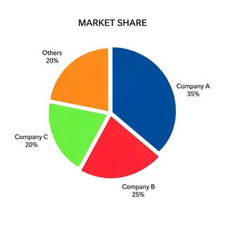 A pie chart showing market share: Company A 35%, Company B 2