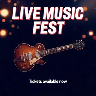 An event poster featuring a guitar illustration, the headlin