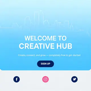 A landing page design with a hero header image at the top, a