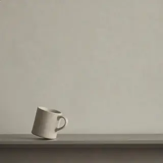A still life painted in anxious minimalism — sparse composit