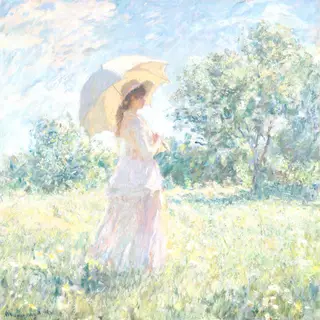 A woman with a parasol in the style of Impressionism — soft 