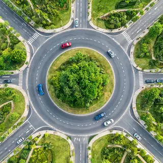 An aerial bird's-eye view looking straight down at a traffic