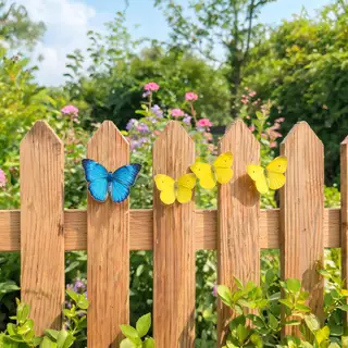 1 blue butterfly and 3 yellow butterflies resting on a garde