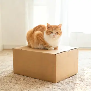 A cat sitting on top of a cardboard box