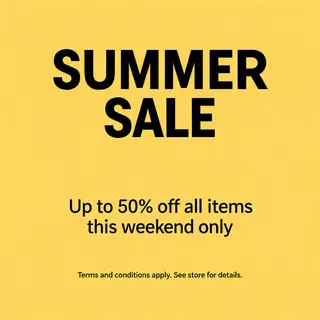 A poster with headline 'SUMMER SALE' in large bold text, bod