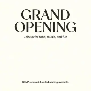 A flyer with large title 'GRAND OPENING', subtitle 'Join us 