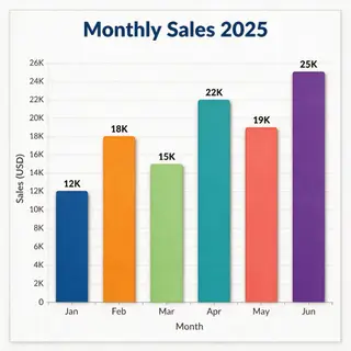 A bar chart showing monthly sales for January through June w