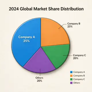A pie chart showing market share: Company A 35%, Company B 2